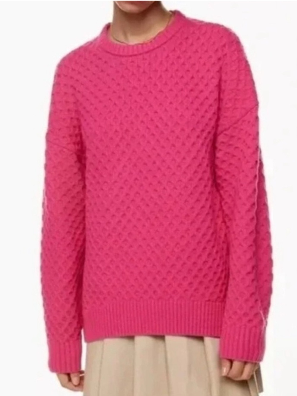Aritzia Sunday Best Merino Wool Cotton Peggy Cable Knit Sweater XS Pink Preppy